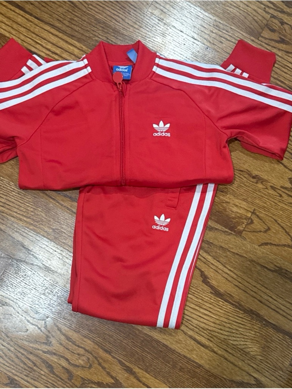 adidas Kids Red and White 3-Stripe Swim Rashguard Set
